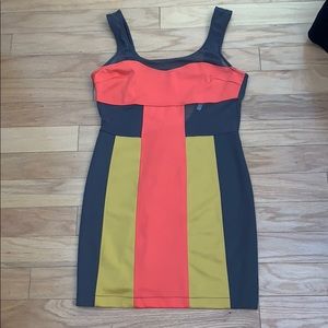 BolBou Block Colored Bodycon Dress with Mesh